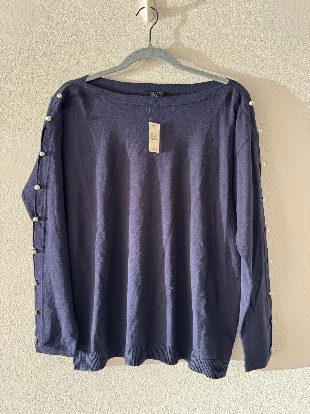 Talbots Navy Pearl-Trim Knit Sweater